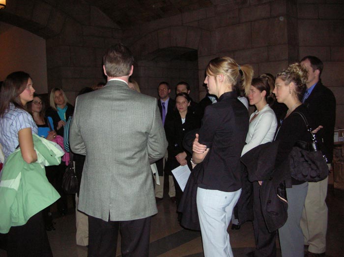 Kirk Peck, PT, PhD, President of the Nebraska Physical Therapy Association speaks with the PT students prior to making rounds to the senators’ offices.