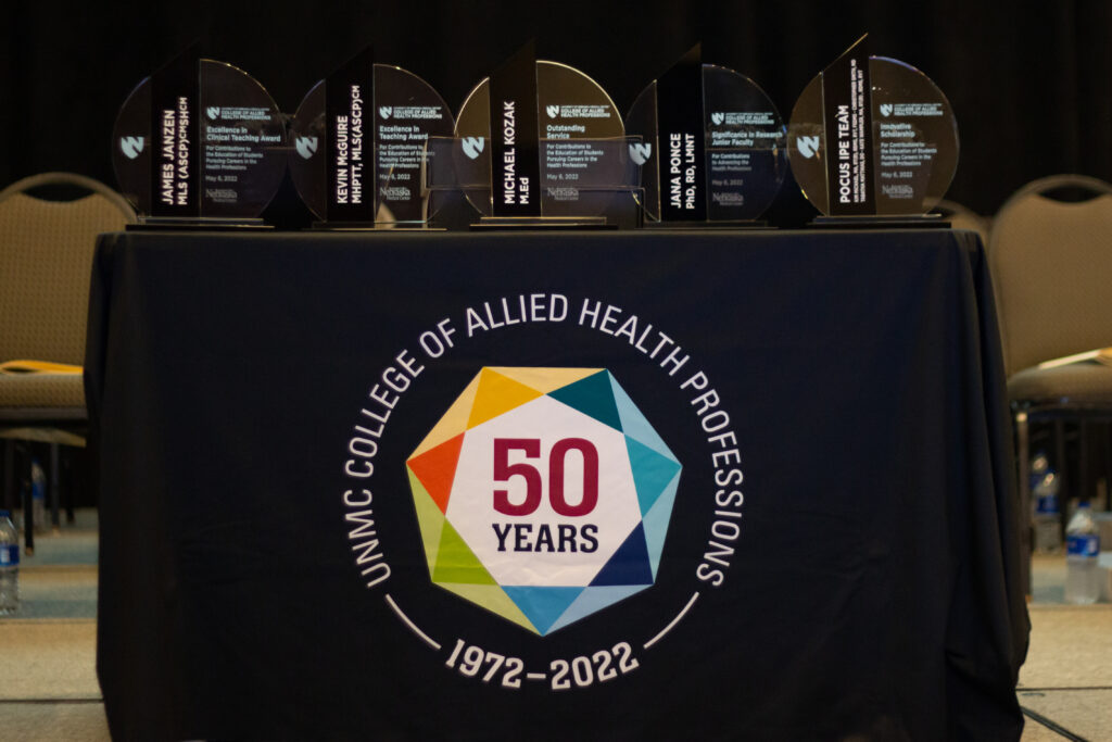 awards on a table