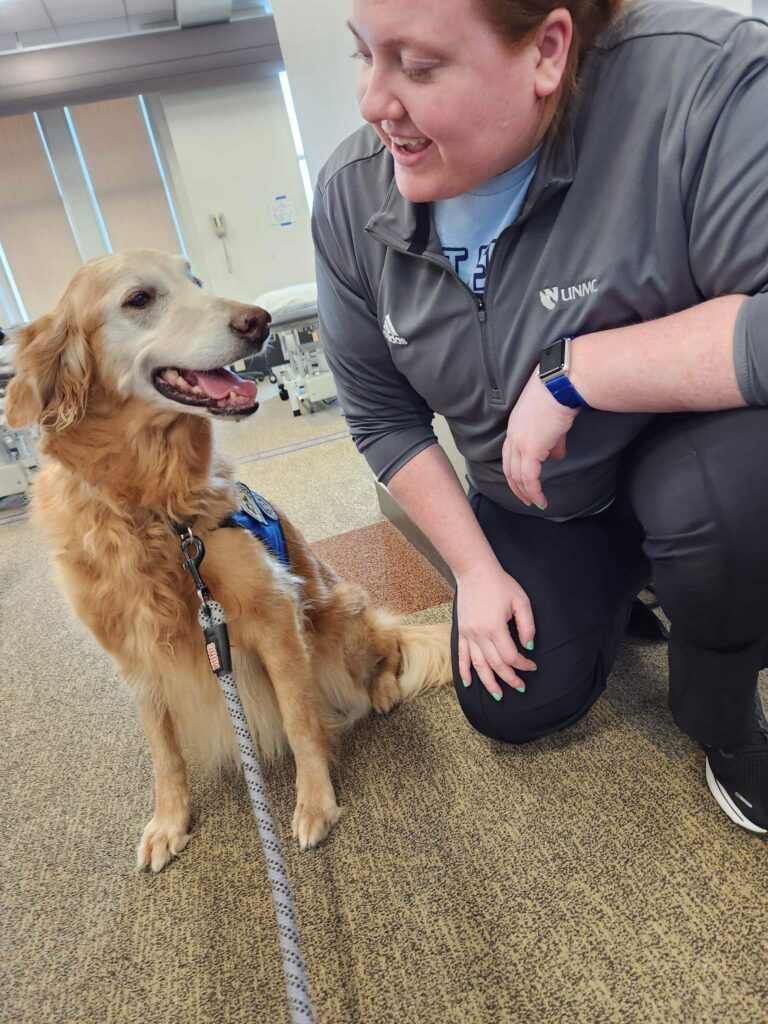 therapy dog and student