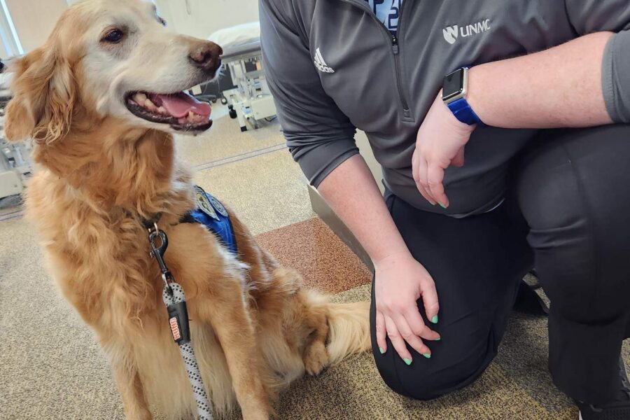 therapy dog and student