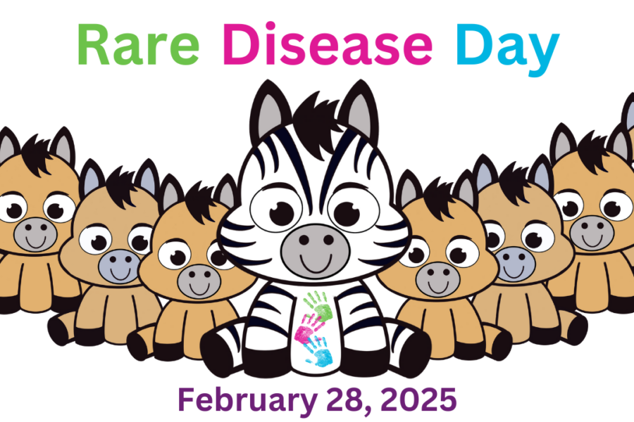 Liine of nine cute&comma; brown horses and one zebra in the middle&period; Rare Disease Day February 28&comma; 2025