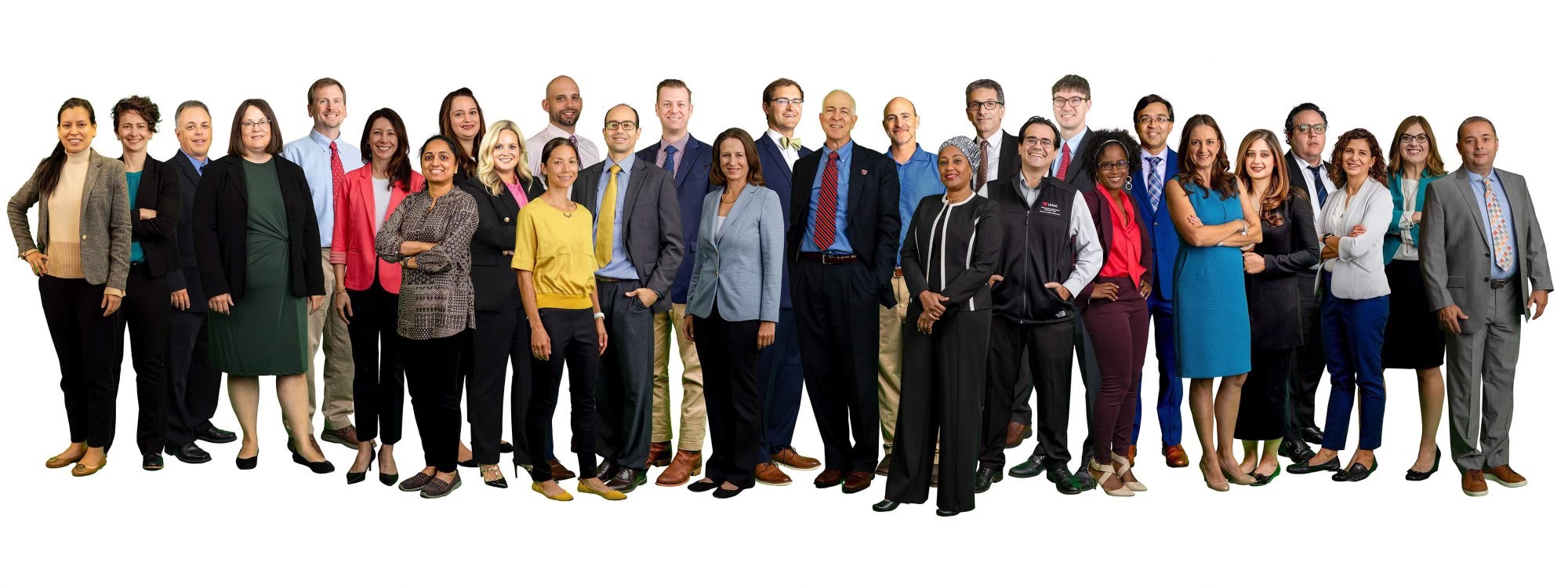 group photo with members of the UNMC ID division smiling&comma; wearing various colorful outfits&period;