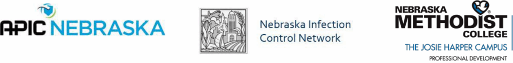 logos for APIC Nebraska, Nebraska Infection control network, and Nebraska Methodist college Josie harper campus professional development