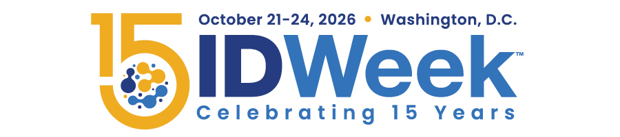 IDWeek 2026 15th anniversary logo with the text “October 21–24, 2026 • Washington, D.C.” and “Celebrating 15 Years.”