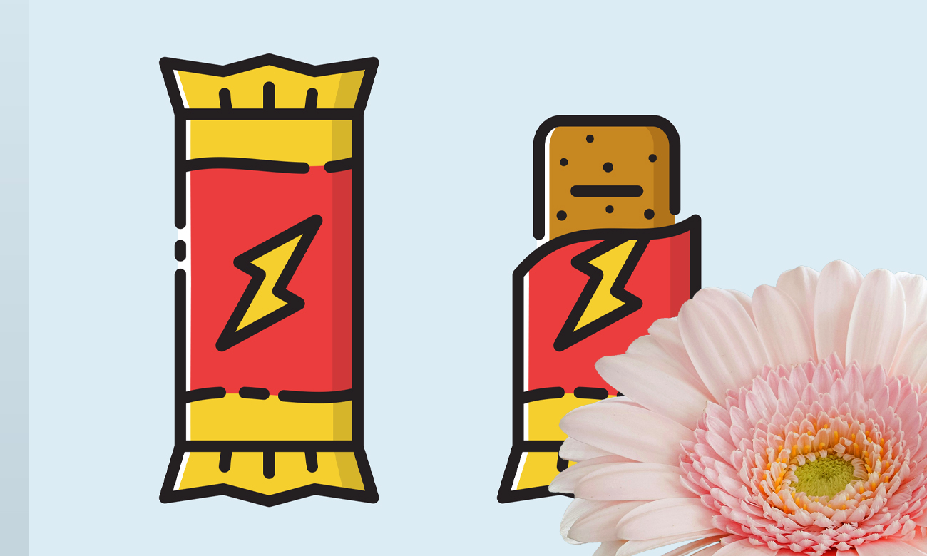 Granola bars and pink spring flower graphic