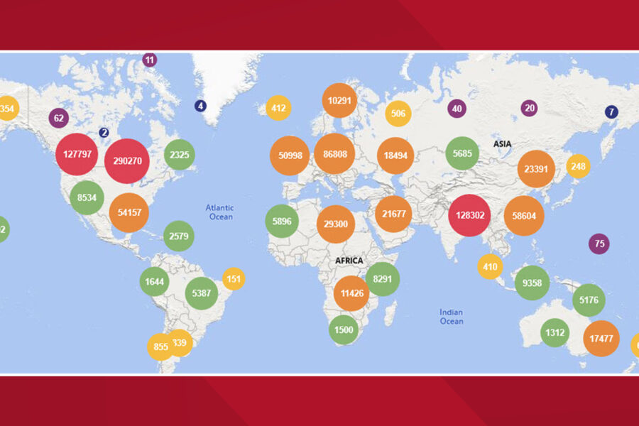 Map showing the number of downloads on DigitalCommons&commat;UNMC across the world