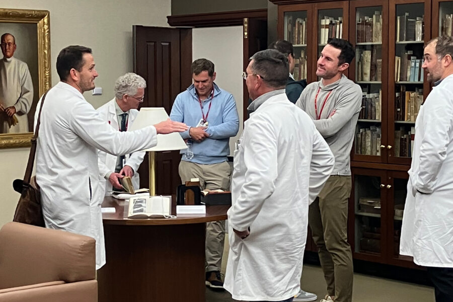 Faculty members of the Department of Orthopaedic Surgery & Rehabilitation in the library&apos;s south rare book room&period;