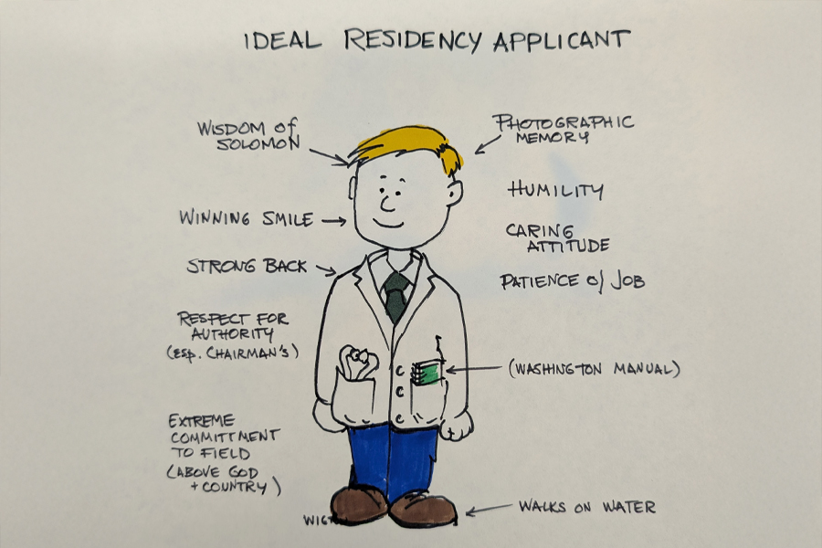 Doodle by Dr. Wigton, "Ideal Residency Applicant"
