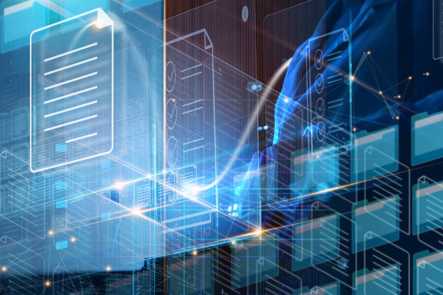 Blue technological graphic of folders and documents