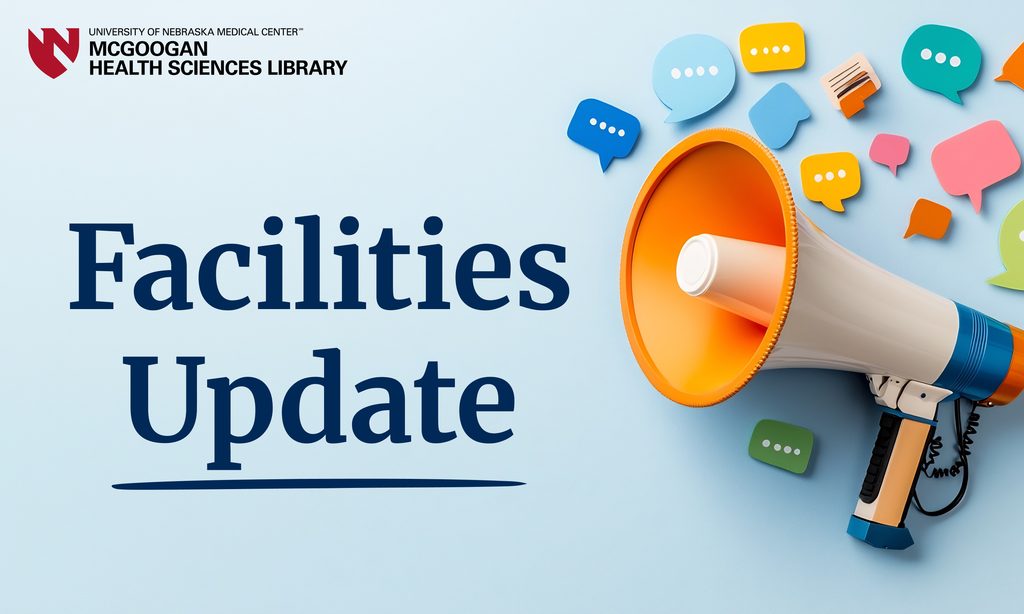 Facilities Update - Megaphone over blue background.