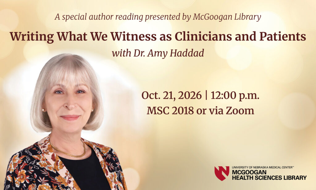 Amy Haddad against a tan background with the details of her Oct. 21 reading and presentation 