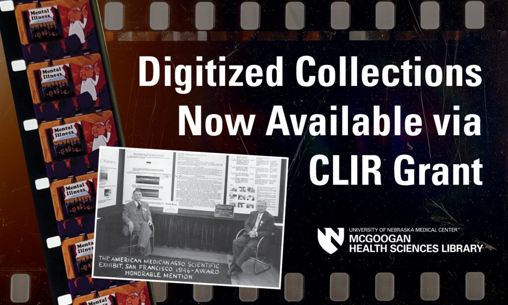 Against images of film strips, the text Digitized Collections Now Available via CLIR grant
